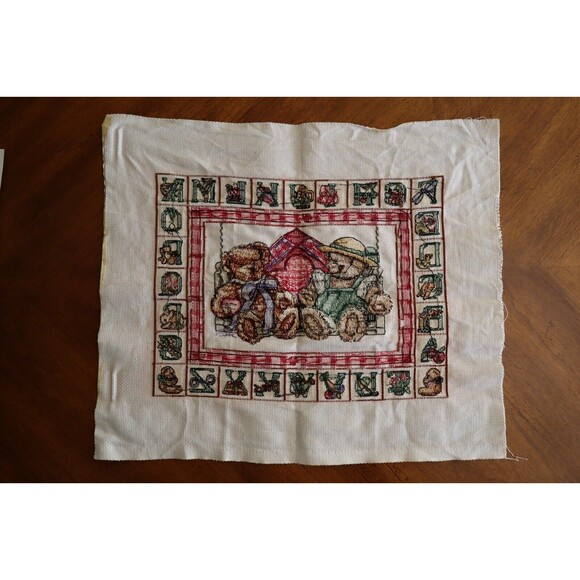 Finished Cross Stitch Bobbie G Designs Teddy Love Alphabet Blocks Completed - Picture 10 of 11